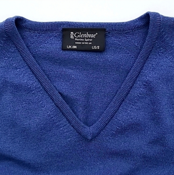 Glenbrae Men's Blue Merino Spirol V Neck Pullover Sweater  Made in UK Size Small - Picture 6 of 13